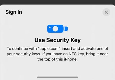 ID da Apple de login da chave de segurança