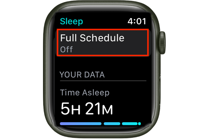 Configuração de horário de sono do Apple Watch.