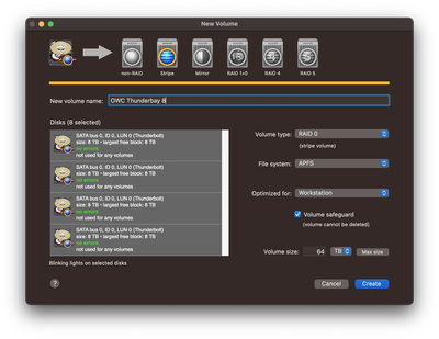 captura de tela de owc thunderbay criação de raid softraid