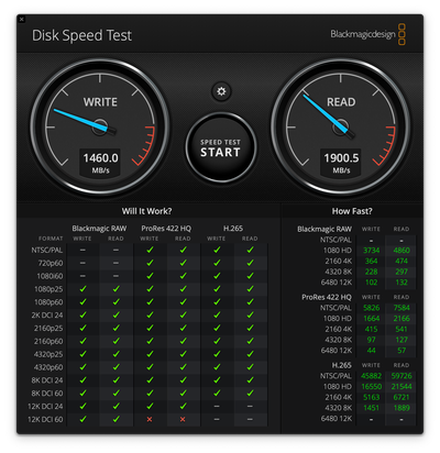 owc thunderbay captura de tela teste de velocidade blackmagic