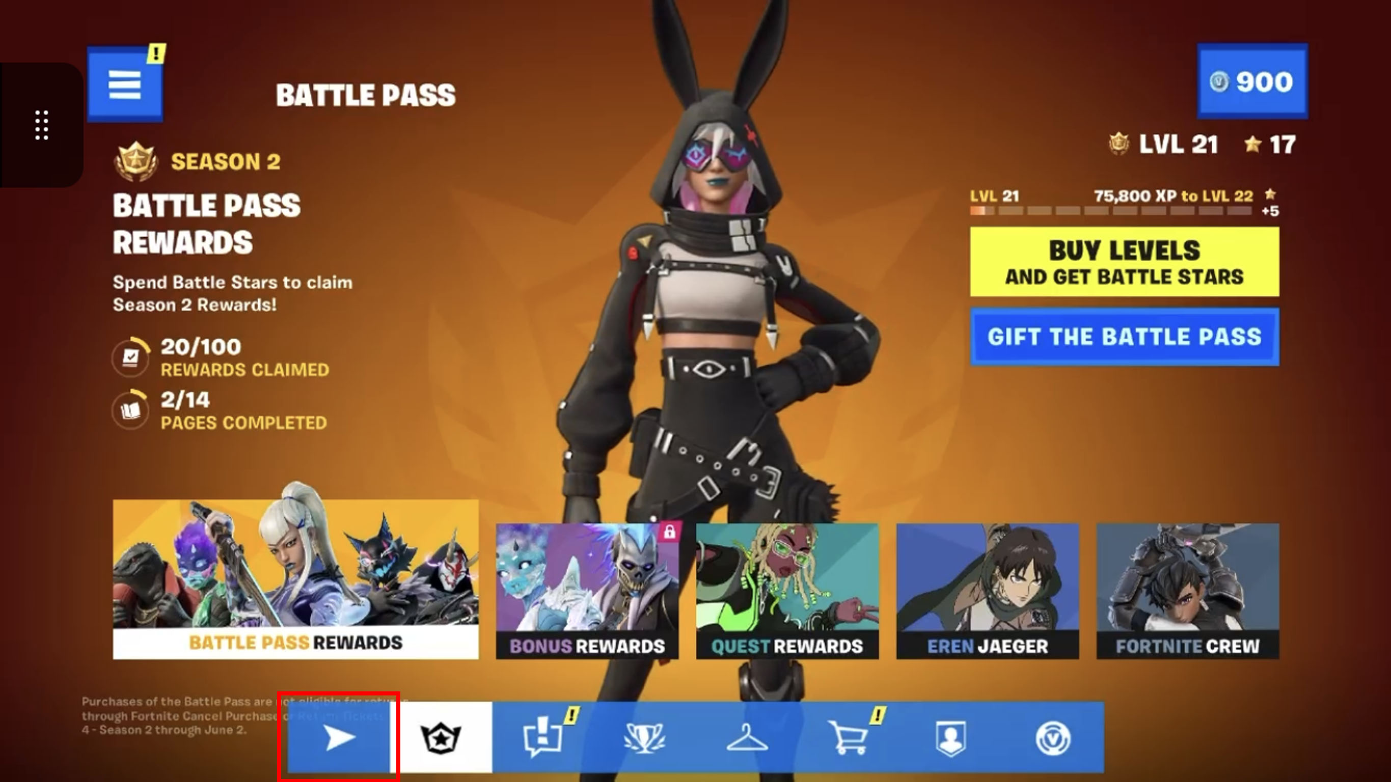 Na página Fortnite Battle Pass, selecione o ícone Play.