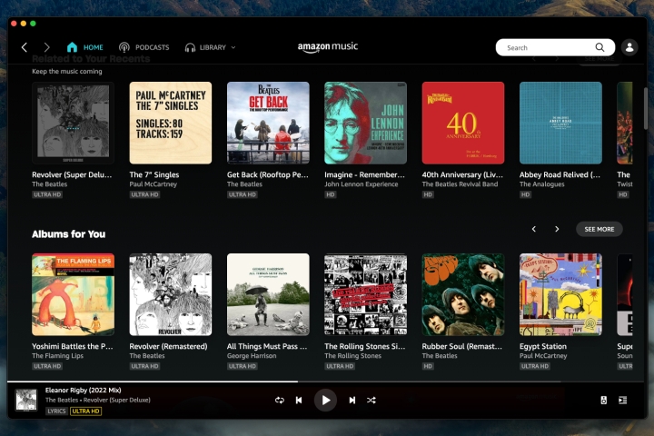 Aplicativo de desktop Amazon Music.