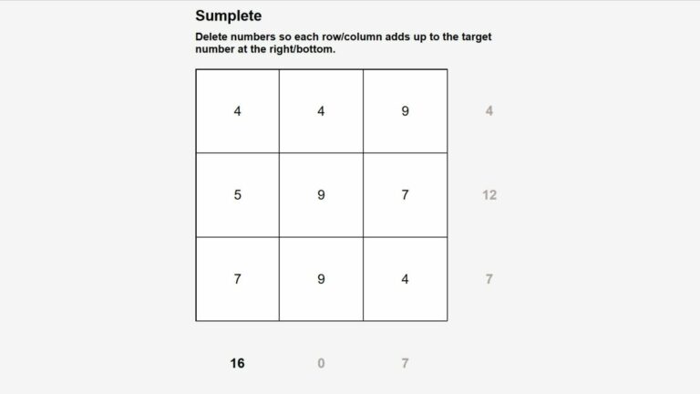 A 3x3 grid of numbers with totals at the end of each row and column