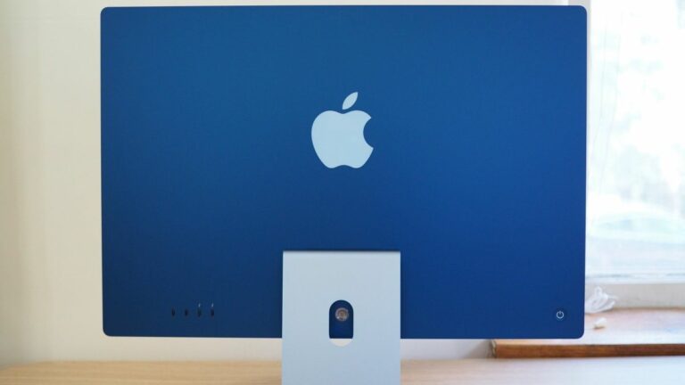 Rear of a blue 2021 iMac