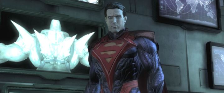 Superman do mal olha para a câmera em Injustice: Gods Among Us.