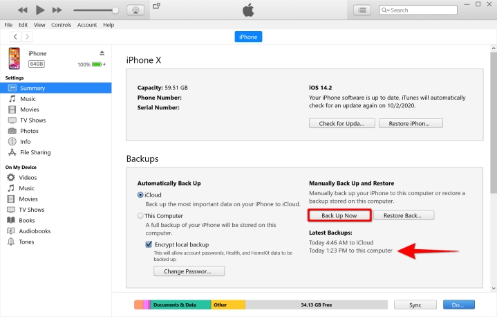 iTunes Windows 10 Faça backup agora