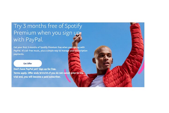 Experimente 3 meses grátis do Spotify Premium ao se inscrever no PayPal.