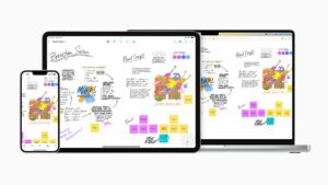 Freeform provides a flexible canvas across iPhone, iPad, and Mac — bringing conversation topics, content, and ideas all into one place.