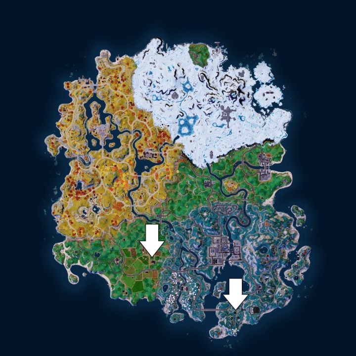 Um mapa Fortnite de visão aérea.