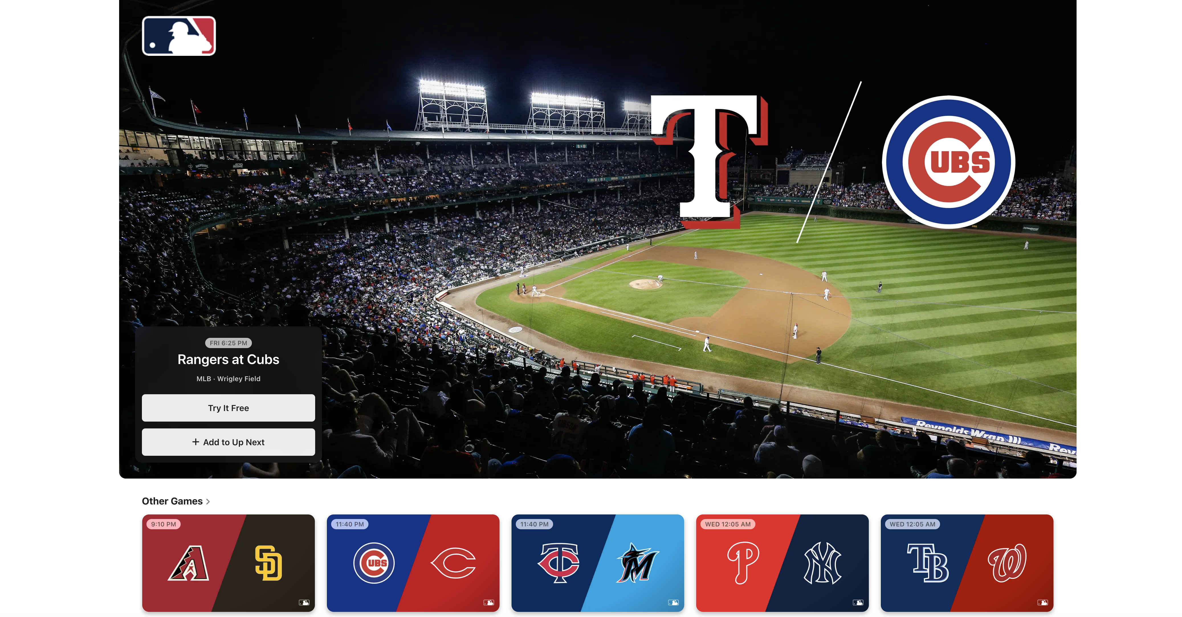 Texas Rangers x Chicago Cubs no Apple TV Plus