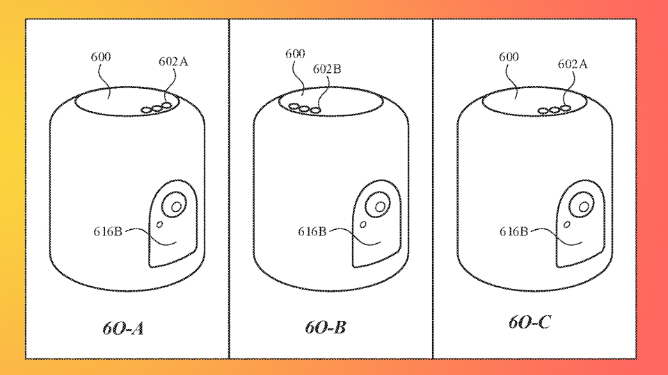 Um pedido de patente para um HomePod com uma câmera nele.