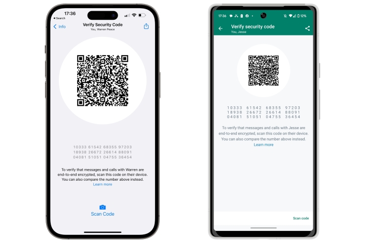 Um iPhone 14 Pro Max e um Pixel 6 mostrando as telas de verificação de código do WhatsApp.