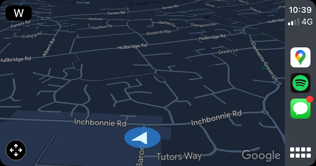 Captura de tela do Google Maps CarPlay