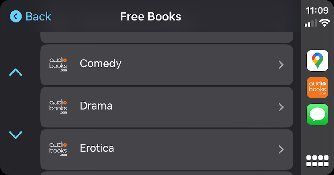 Captura de tela do Audiobooks.com CarPlay