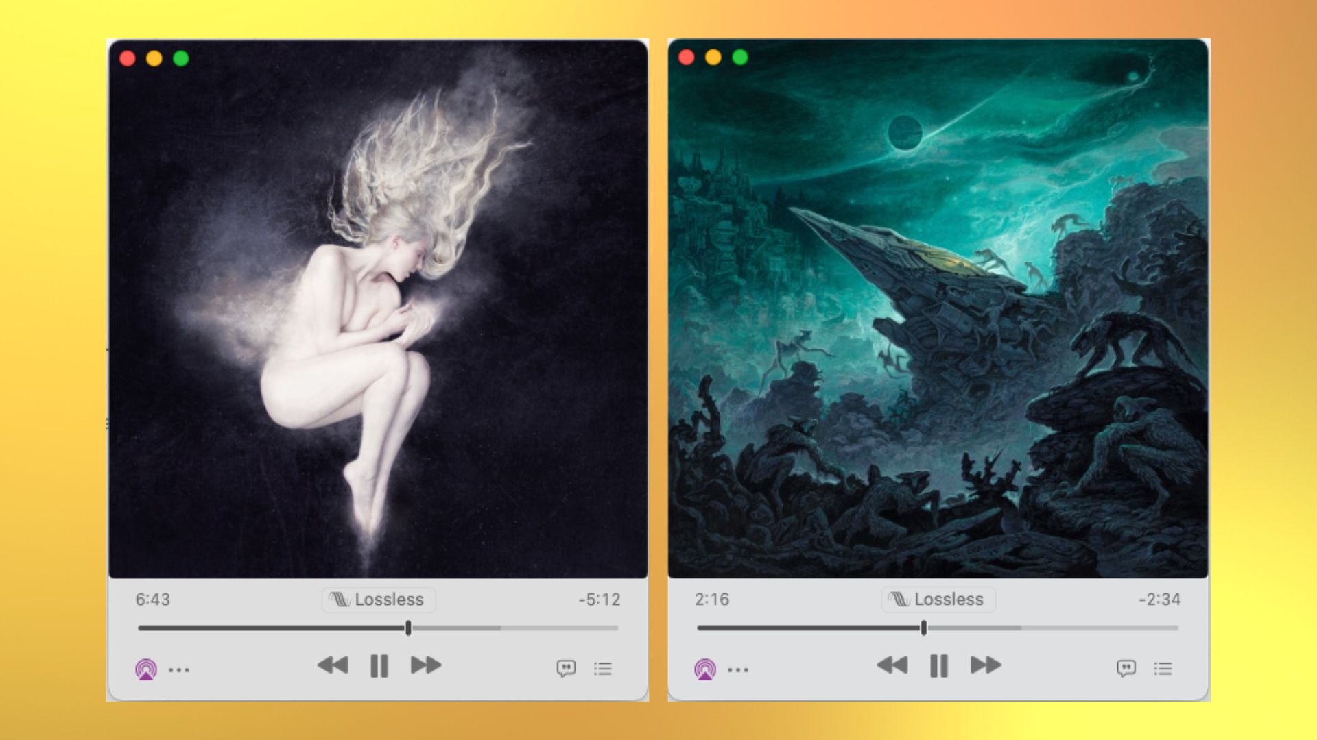 Capturas de tela do miniplayer do Apple Music