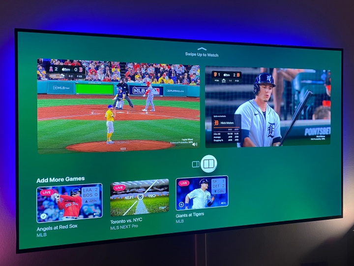 O recurso multiview da Apple TV visto no Friday Night Baseball.