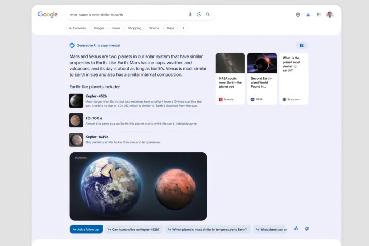 O Google Seach Experience oferece uma visão geral com links e imagens.