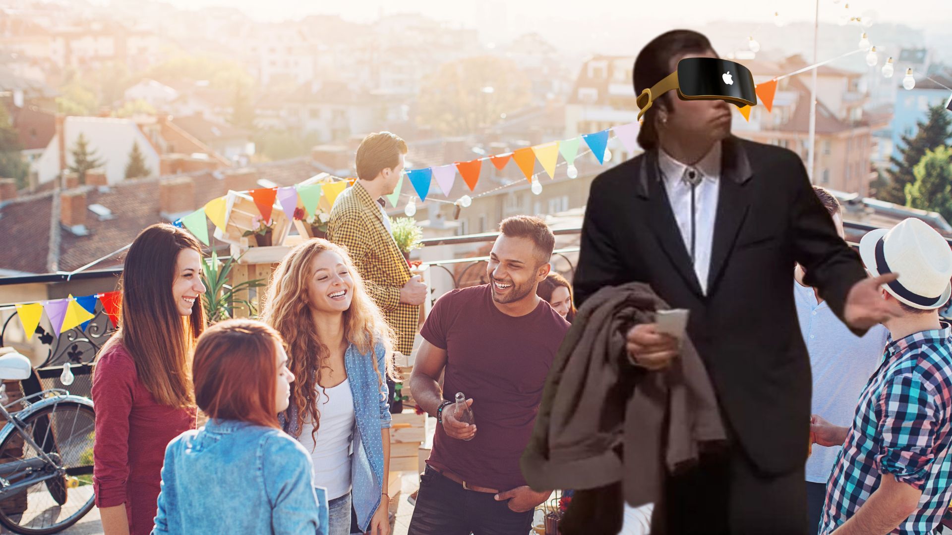 John Travolta em uma festa, usando Apple VR