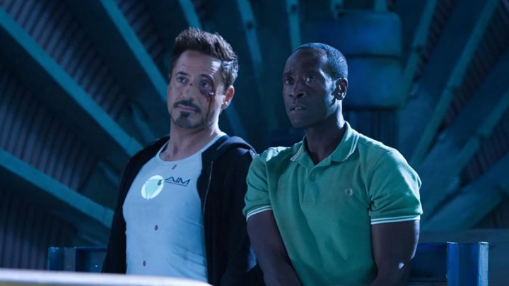 Robert Doweny Jr. e Don Cheadle em Homem de Ferro 3.