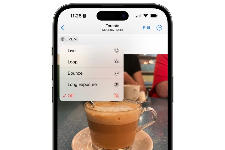 iPhone mostrando o aplicativo Fotos com opções para definir efeitos de Live Photo.