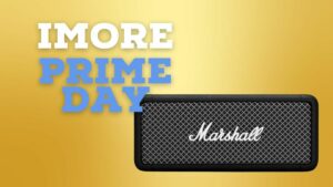 Yellow background, text that says iMore Prime Day, and a Marshall Speaker