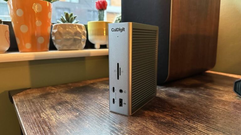 CalDigit TS4 Thunderbolt 4 dock on a wooden desk