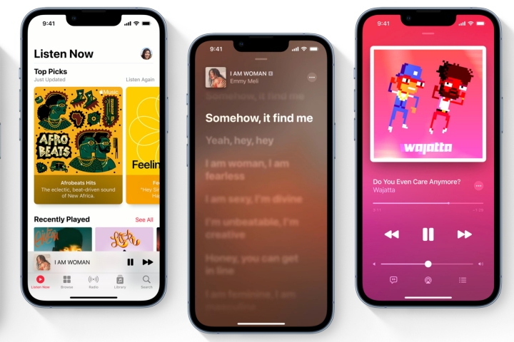 iPhones mostrando os recursos do Apple Music.