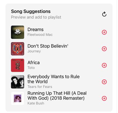 sugestões de músicas da apple music