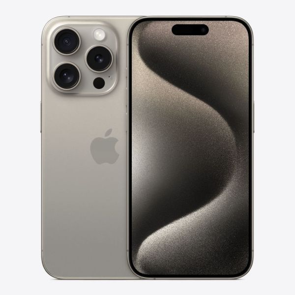 O iPhone 15 Pro na cor Natural Titanium.