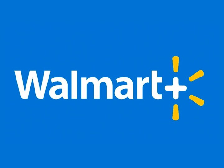 O logotipo do Walmart Plus sobre um fundo azul.