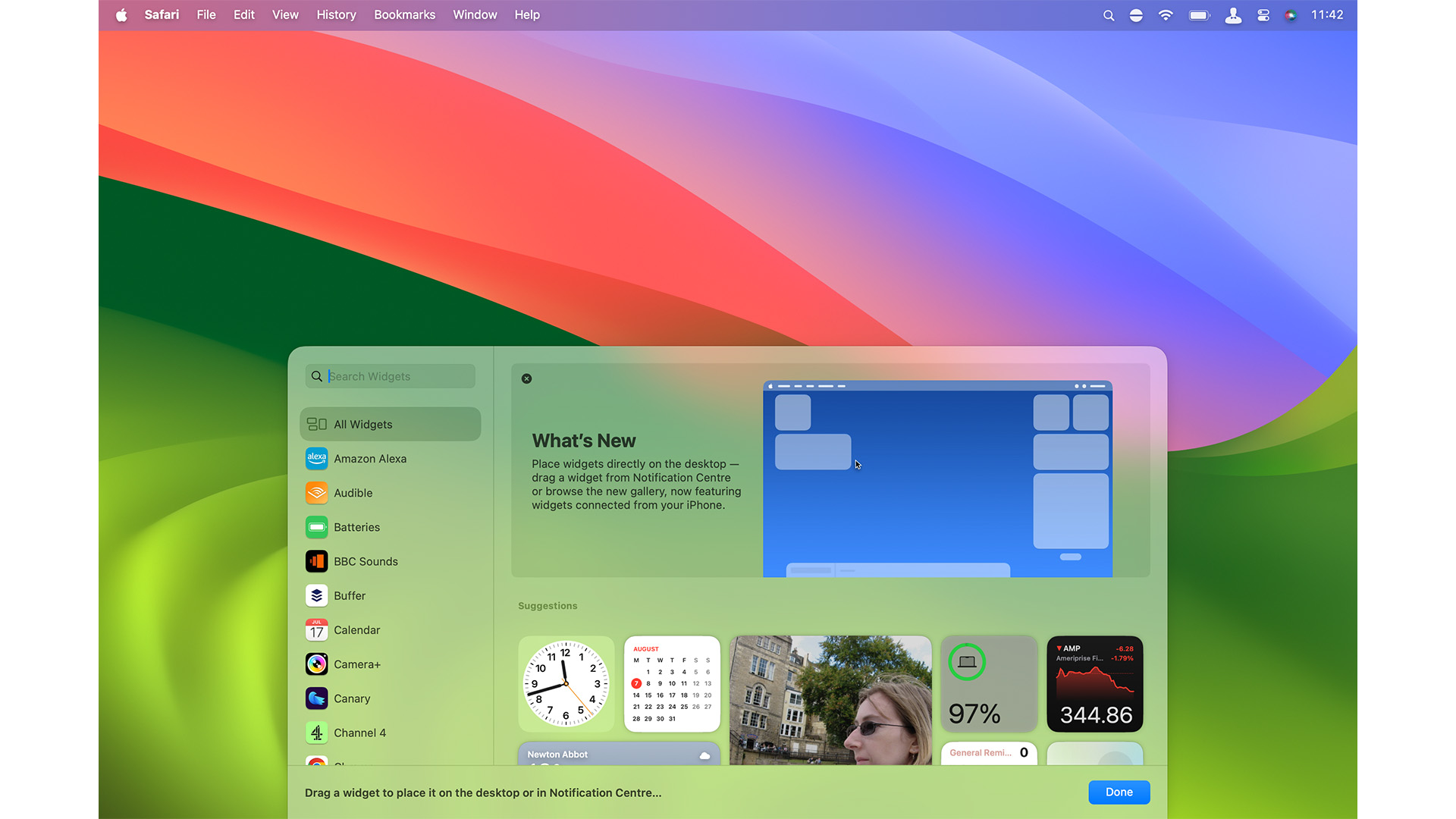 Seletor de widgets do macOS Sonoma