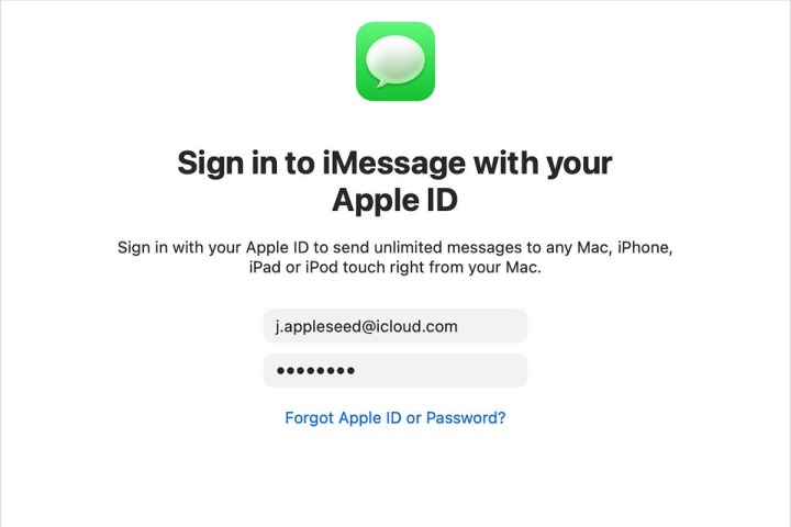 Fazendo login no iMessage com ID Apple.