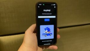 AnyMoji on iPhone 15 Pro Max showing Sonic driving a car