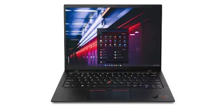 Um Lenovo ThinkPad X1 voltado para frente em um fundo branco.