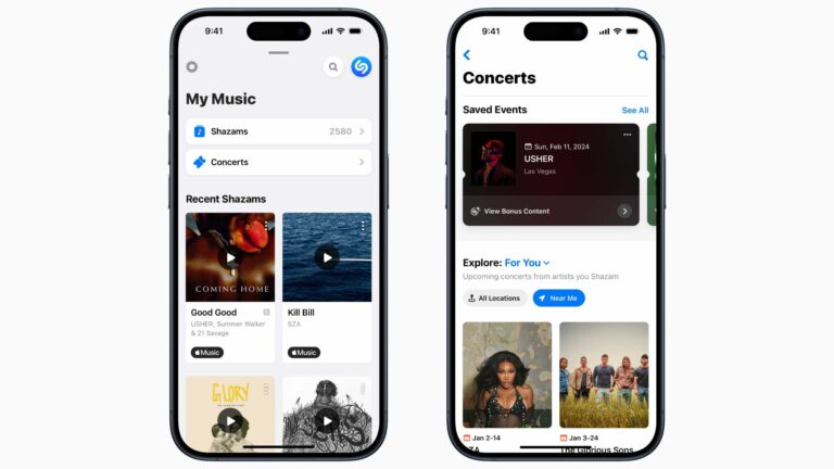 O aplicativo Shazam da Apple agora inclui informações sobre shows locais