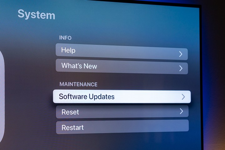 A seção Atualizações de software na Apple TV.