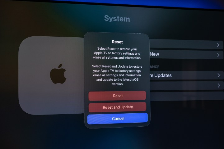 Redefinir opções para Apple TV.