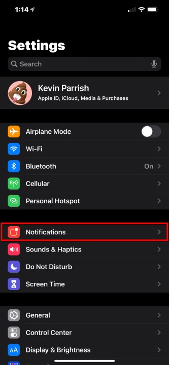 iOS 14 Toque em Notificações.