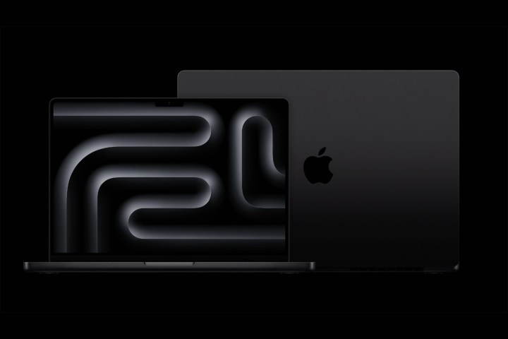 Dois MacBooks Pro são renderizados lado a lado contra um fundo preto.