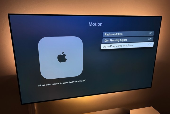 Como desativar as visualizações de reprodução automática na Apple TV: colocando-a na posição Desligado.