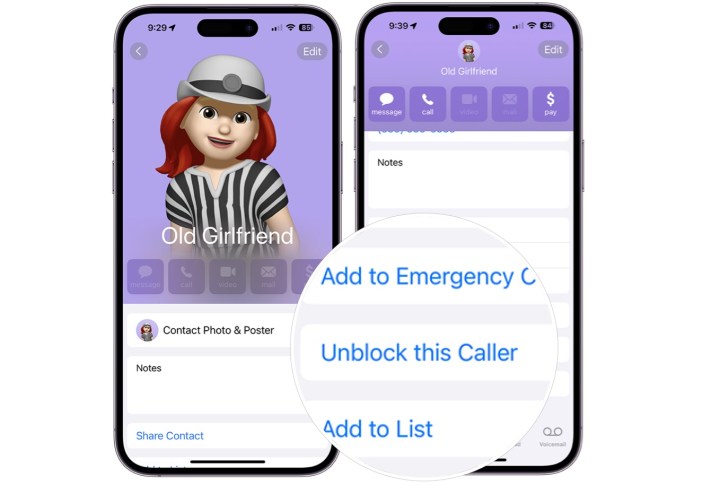 Captura de tela mostrando como desbloquear um contato no iPhone.