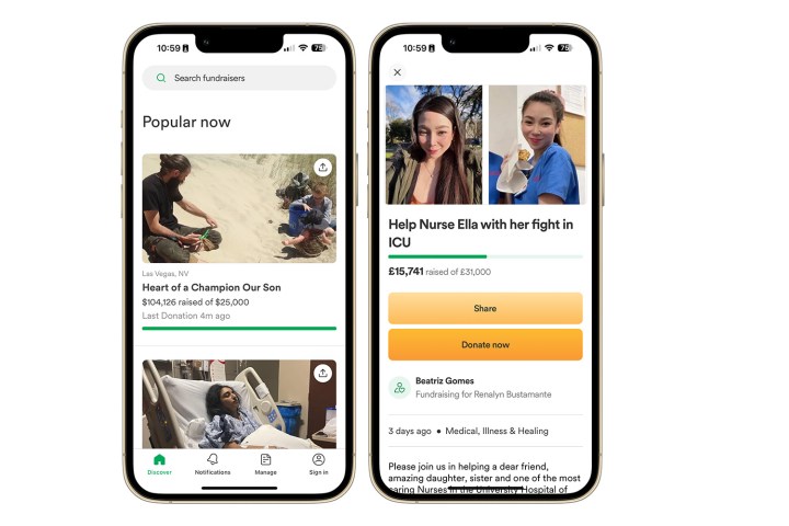 Aplicativo GoFundMe para iPhone.