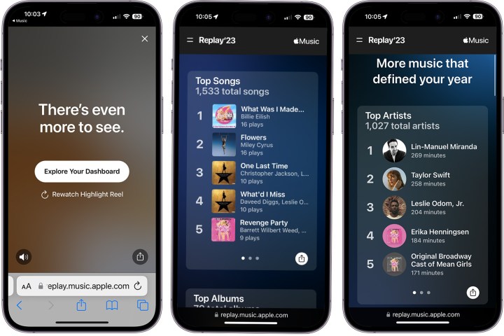 Captura de tela mostrando informações do recurso Apple Music Replay 2023 no iPhone.