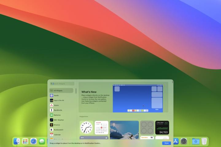 A galeria de widgets no macOS Sonoma.
