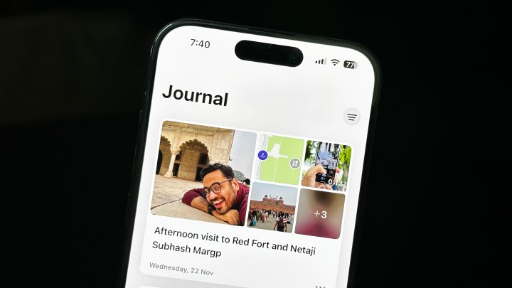 Aplicativo Apple Journal no iPhone 15 Pro.