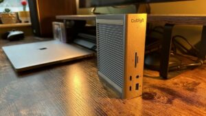 CalDigit TS4 Thunderbolt 4 dock on a wooden desk