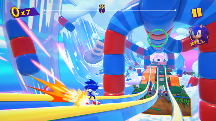 Sonic mói em um trilho no Sonic Dream Team.