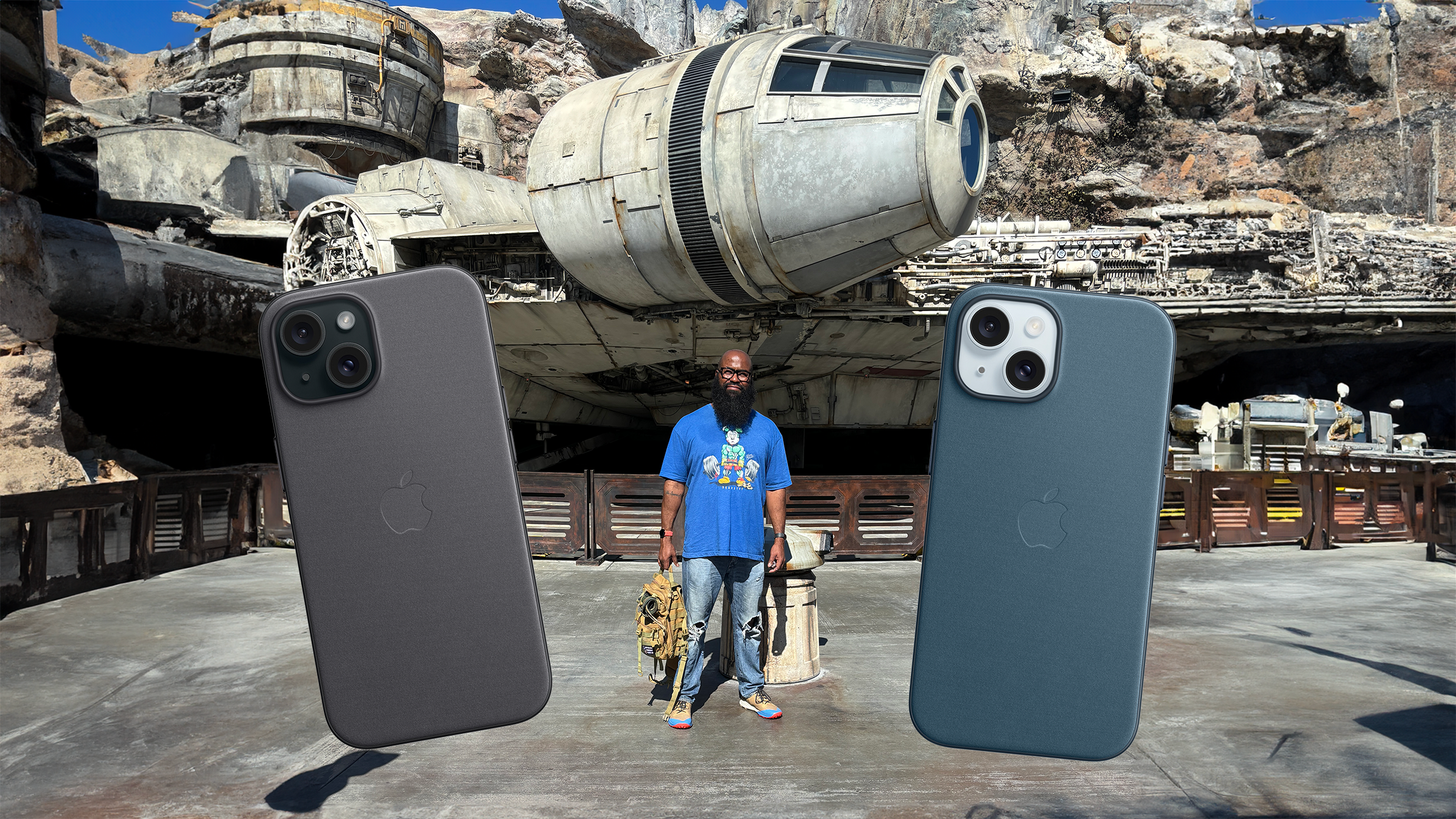 Tshaka em frente ao Millenium Falcon