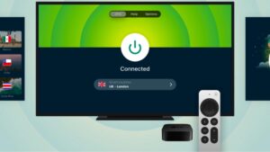 ExpressVPN graphic with Apple TV box