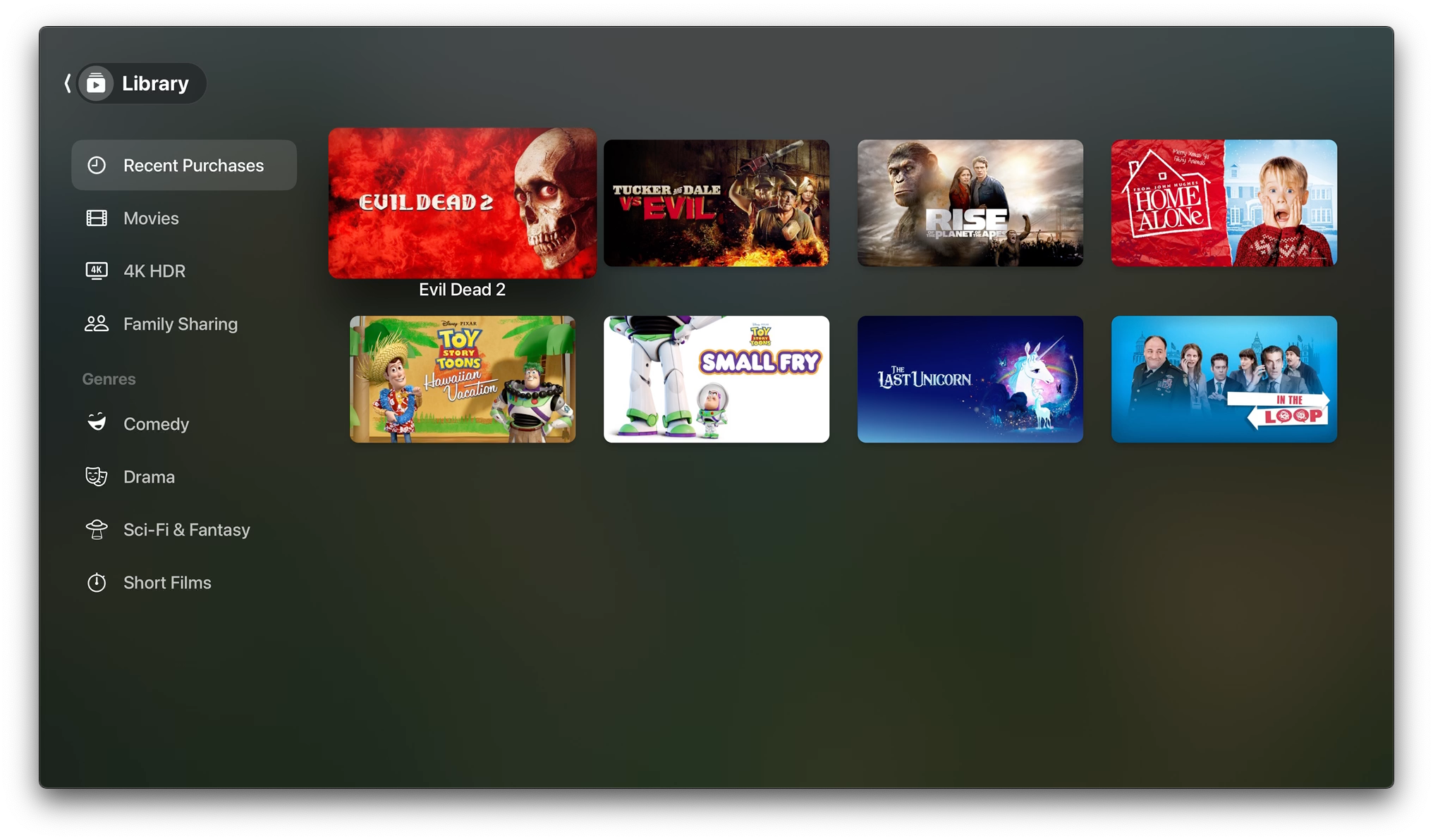 Nova interface da Apple TV: biblioteca